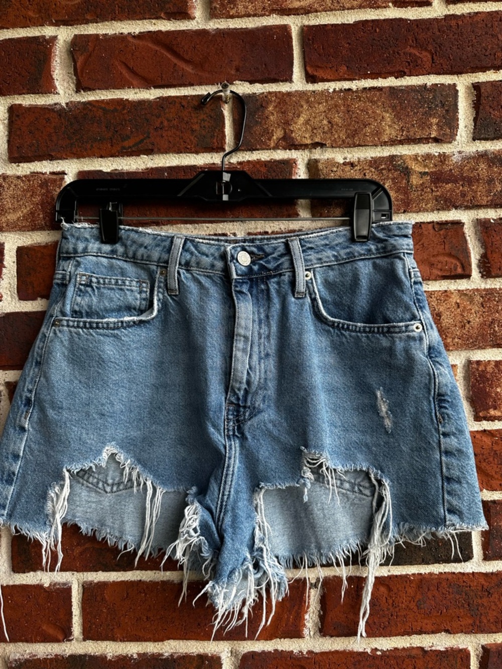 Forever 21 Distressed Light Blue High-Rise Denim Shorts